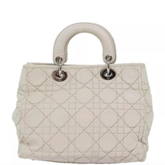 CHRISTIAN DIOR Lady Dior Cannage Cream/White Leather Hand Bag! - Picture 2 of 16